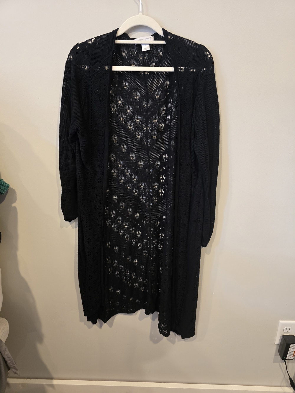 Christopher & Banks Black Openwork Long Cardigan